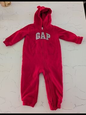GAP Red Hooded Baby Zip Romper